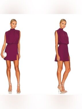 Amanda Uprichard Plum Red High-Neck Mini Dress Revolve